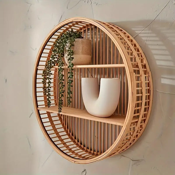 Bamboo Round Floating Shelf Display Rack