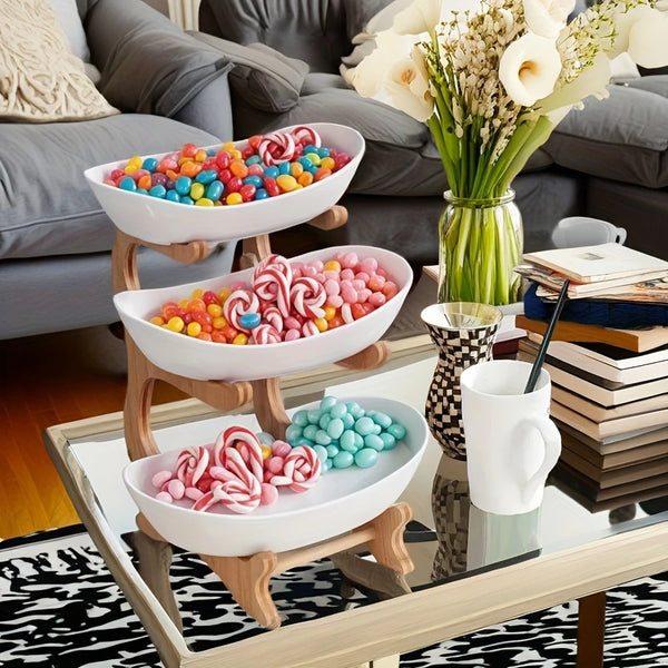 3-Tier Decorative Ceramic Fruit & Snack Stand